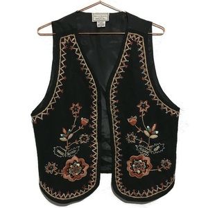 Vintage embroidered wool front vest
